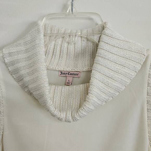 Juicy Couture Size L Ivory Sleeveless Cowl Neck Shirt Top Sweater Metallic Trim - Picture 2 of 9